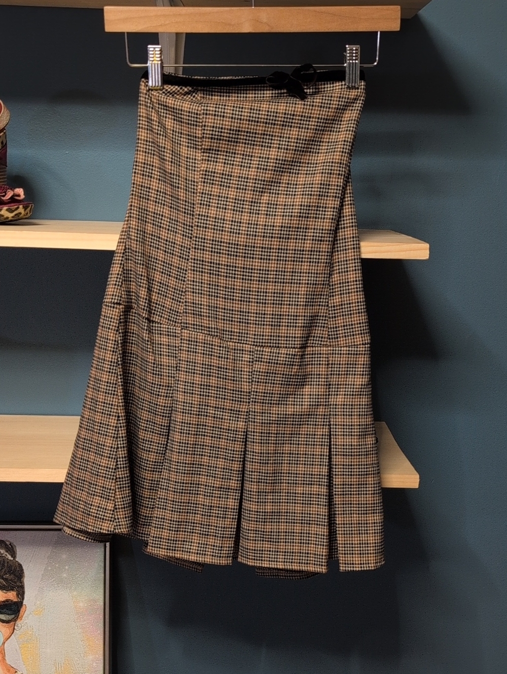 Motel Rocks Brown Plaid A-Line Midi Skirt